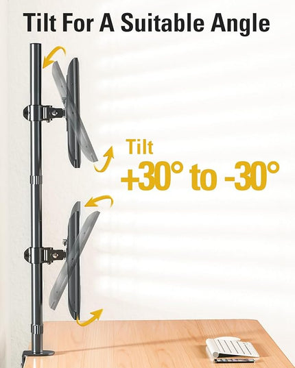 Stable Vertical Dual Monitor Stand, Stacked Monitor Mount for 2 Screens Up to 32 inch, Full Motion Monitor Desk Mount with Swivel, Tilt, Rotation, Holds 17.6 lbs Each, Max VESA 100x100mm