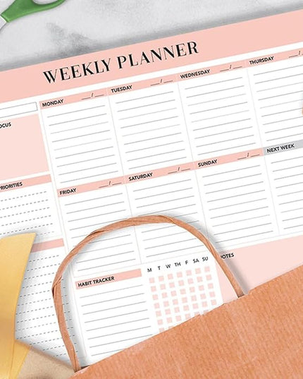 Weekly Planner, 52 Pages Undated Daily List Schedule Notebook Time Management Memo Pad for Office, Home Planning & School Scheduling (Pattern-A)