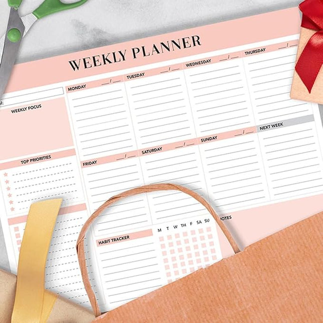 Weekly Planner, 52 Pages Undated Daily List Schedule Notebook Time Management Memo Pad for Office, Home Planning & School Scheduling (Pattern-A)