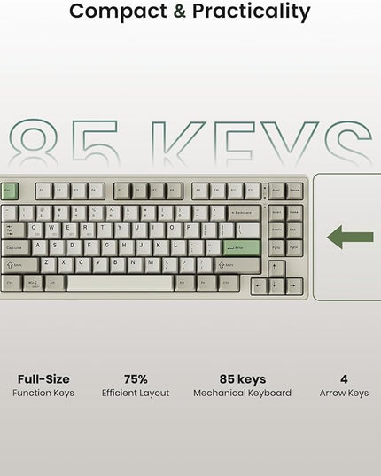 Wireless Mechanical Keyboard,Gasket Mounted with Creamy Sound,Bluetooth/2.4GHz/USB-C,Custom Hot Swappable,RGB Backlit,75% Compact Layout for Gaming/Typing/Win/Mac/PC (Industrial Gray,Linear Switch)