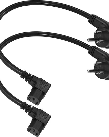 [2PACK] 1FT 90 Degree Replacement Computer Monitor Power Cord - Low Profile Flat Plug NEMA 5-15P to Right Angle C13 Power Cord, 13A 125V, 16AWG, Black Replacement Printer/TV/PC 3 Prong AC Cord