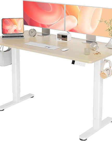 YDN Electric Standing Desk Adjustable Height, 55 x 24 Inches Stand up Desk with Cable Management, Home Office Desks with Splice Board & White Frame, Nature Top