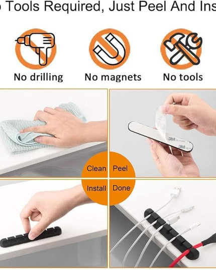 Cord Holder Cable Organizer Clips – Self Adhesive Cord Organizer for Desk, Car, Nightstands, Office, Black Silicone Cord Keeper Cable Clips Wire Holders for Phone Charger Cords (7-5-3-1-1 Slots)