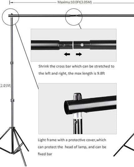 SLOW DOLPHIN Photo Background Support System with Backdrop Stand Kit, 100% Pure Muslin 6.5 Ft x 10 Ft (White/Black) Backdrop,Clamp, Carry Bag for Photography Video Studio