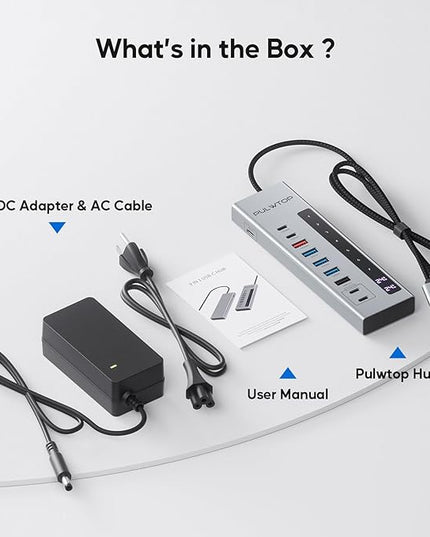 Powered USB C Hub, 10-in-1 USB 3.2 Data Hub with 3 x USB A/C 10Gbps, 3 x USBA 5Gbps, USB A 2.0, 100W PD-in, 2 x 24/45W Type-C Charging Ports (72W Adapter Included)