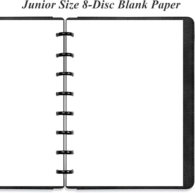 Junior Size Blank Refill Paper, A5 8-Disc Discbound Blank Filler Paper, 100Sheets / 200Pages Blank Paper, 100gsm White Paper, 5.8 x 8.3 in