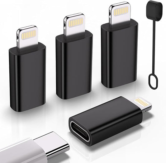 USB C Type C to Lightning Adapter （4 Pack） 1.8-2.2A 15W Fast Charging Support Data Sync,Lightning to USB Type C Cable Adapter for iPhone/iPad/for Airpods,with Anti-Lost Loop,Not for Audio/OTG (Black)