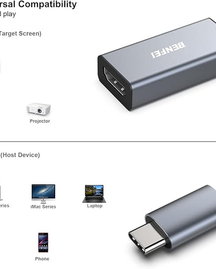 BENFEI 5 Pack USB C to HDMI Adapter 4K@60Hz, USB Type-C to HDMI Adapter [Thunderbolt 3/4/5 Compatible] with iPhone 15 Pro/Max, MacBook Pro/Air 2023, iPad Pro, iMac, S23, XPS 17, Surface Book