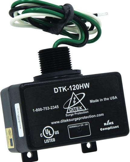 DITEK DTK-120HW 0-400 HZ Frequency, 1 MS Response TIME, 120 VAC, 20 AMP, LED Indication, SPD Type 1, Surge Protector, UL1449 Listed