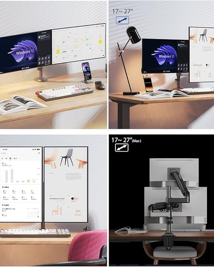 NB North Bayou Dual Monitor Desk Mount Stand Full Motion Swivel Computer Monitor Arm Fits 2 Screens up to 27'' with Load Capacity 4.4~19.8lbs for Each Monitor H180-G