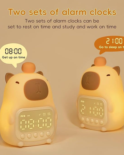 Capybara Alarm Clock with Night Light for Kids, Cute Toddler Alarm Clocks for Bedrooms Ok to Wake Clocks for Girls and Boys, Silicone Animal Tabletop Lamp for Kid, RGB Color