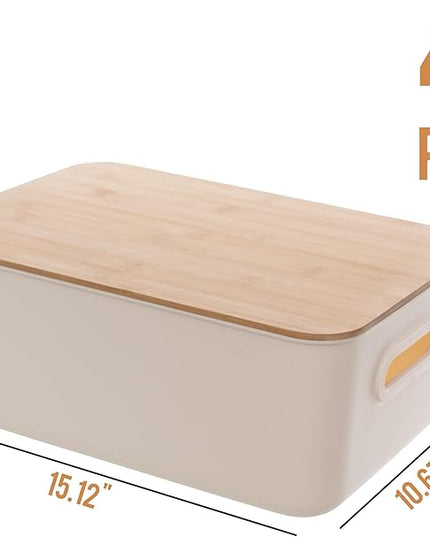 Citylife 4 PCS Storage Bins with Bamboo Lids Plastic Storage Containers for Organizing Stackable Storage Box with Handle, 15.12 x 10.67 x 5.98 inch