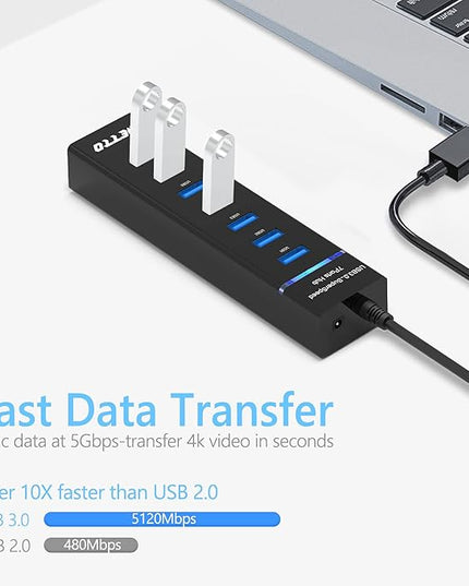 7-Port USB 3.0 Hub, IVETTO Data USB Hub Splitter with 3.3ft Long Cable for Laptop, PC, MacBook, Mac Pro, Mac mini, iMac, Surface Pro and More