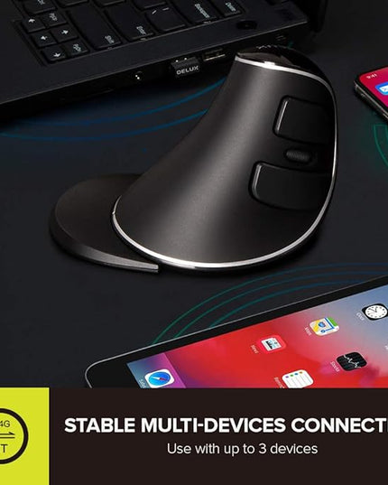 DELUX Wireless Ergonomic Vertical Mouse, Rechargeable Ergo Mouse for large Hands, Slient Click, Removable Wrist Rest, Up to 4000 DPI, 6 Buttons,2.4G Dual Mode, Compatible with Laptop/PC (M618PD-Black)