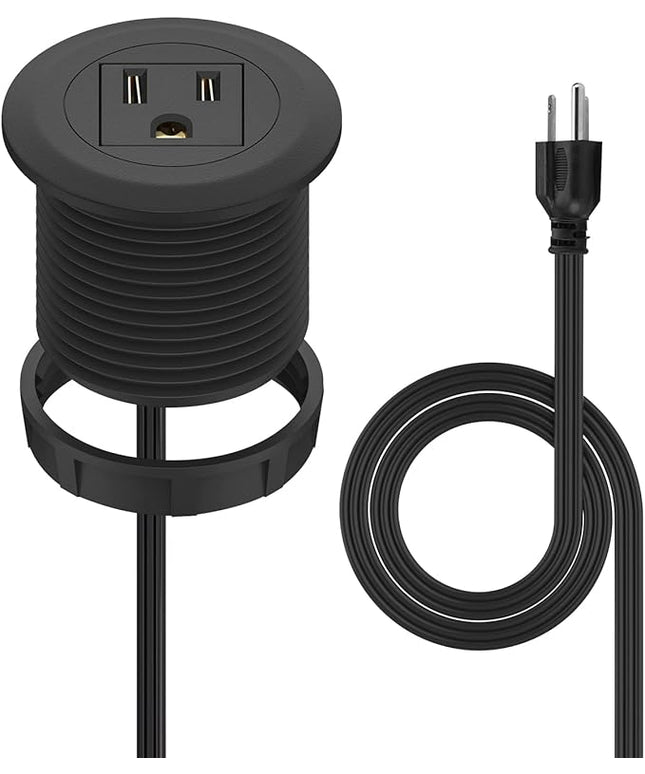2 inch Desk Power Grommet, Flush-Mount Desk Outlet Build-in 1 US Standard Outlet, Mini Desktop Power Hub Grommet Socket for Desk Nightstand Cabinet Counter, 3.28 FT Heavy Duty Power Cord
