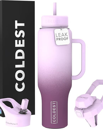 Coldest Tumbler with Handle and Straw - 100% Leak Proof Insulated Tumbler with Lid and Straw (3 Lids) - Stainless Steel Tumblers for Women & Men - Cup Holder Friendly Base, 46 oz (Tasty Lolipop)