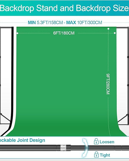 EMART 6.5x10ft Backdrop Support System, Professional Photography Lighting Kit with 45W CFL Blub, Umbrellas, 6x9ft Backdrop(White/Black/Green) for Photography Studio, Portrait, Video Shooting