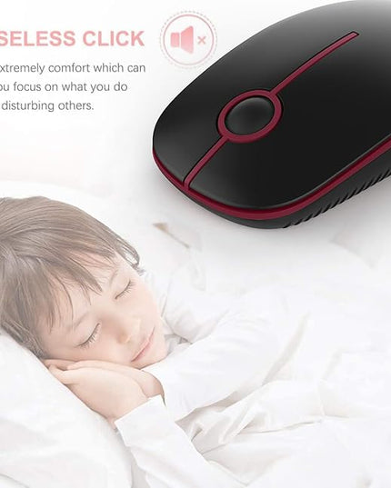 VssoPlor Wireless Mouse, 2.4G Slim Portable Quiet Computer Mice with Nano Receiver for Notebook, PC, Laptop, Computer-Black and Wine Red