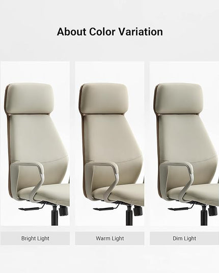EUREKA ERGONOMIC Aric Executive Office Chair, High Back Computer Desk Chair with Lumbar Support, Premium PU Leather, Ergonomic Armrests, Height Adjustable Swivel Base (Beige)