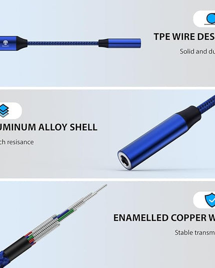 Stouchi USB C to 3.5mm Dongle Adapter, Type C Headphone Audio Jack Cable Cord Hi-Fi DAC Chip for iPhone 17/16 /15, Pixel 9/8 /7/6, iPad, Samsung Galaxy S25 S24 S23 Ultra (1, Blue, 0.38ft*1)