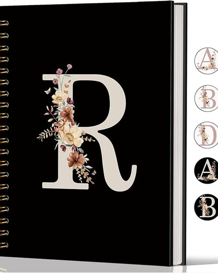 Lacama Black Initial Letter R School Notebook Journal, Cute Wildflower Personalized Spiral Notebook, School Supplies, Customized Monogrammed Gifts, Birthday Gifts for Women, Office Supplies