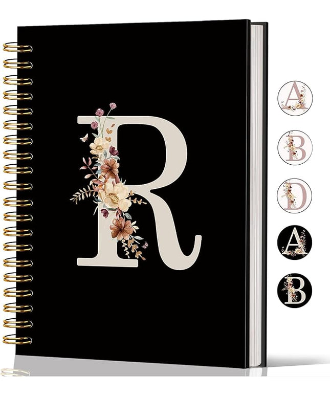 Lacama Black Initial Letter R School Notebook Journal, Cute Wildflower Personalized Spiral Notebook, School Supplies, Customized Monogrammed Gifts, Birthday Gifts for Women, Office Supplies
