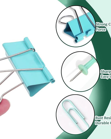 Paper Clips and Binder Clips Assorted Sizes, 240 PCS Colored Office Clips Set Large Medium Small Paper Clamps Paperclips Push Pin Thumb Tacks, College Supplies Home Office Supplies Document Organizing