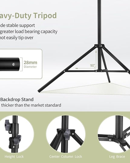 Backdrop Stand 10x7ft(WxH) Photo Studio Adjustable Backdrop Stand Kit Photography Backdrops with 4 Crossbars, 6 Clamps, 4 Spring Clip, 2 Sandbags and Carry Bag for Parties/Wedding/Photography