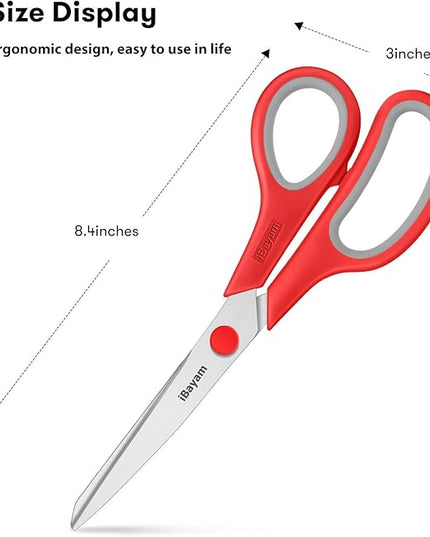 Scissors, iBayam 8" All Purpose Scissors Bulk 3-Pack, Ultra Sharp 2.5mm Thick Blade Shears Comfort-Grip for Office Desk Accessories Sewing Fabric Home Craft School Supplies, Right/Left Handed