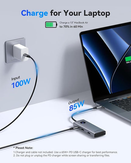 ORICO USB C Docking Station Dual Monitor, 8-in-1 USB C Hub with 2 HDMI 4K@60Hz Ports, 100W PD Charging, USB-A&C 3.0, SD/TF for Laptop MacBook Dell PW11-8PH