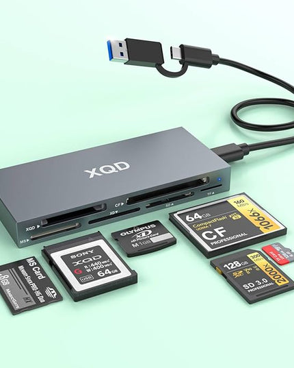 USB 3.0 Multi 8 in 1 USB C/USB A XQD Card Reader for Sony G M Series/Lexar 2933x/1400x Mark XQD/CF/XD/MS/SD/TF,10Gbps Type C Memory Card Adapter for Windows/Mac OS/Linux/Android