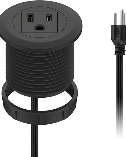 Mini Desktop Power Hub Grommet Socket, Flush-Mount Desk Outlet Build-in 1 US Standard Outlet with 6.56 FT Extension Power Cord, Recessed Power Strip Socket for Desk Nightstand Cabinet Counter