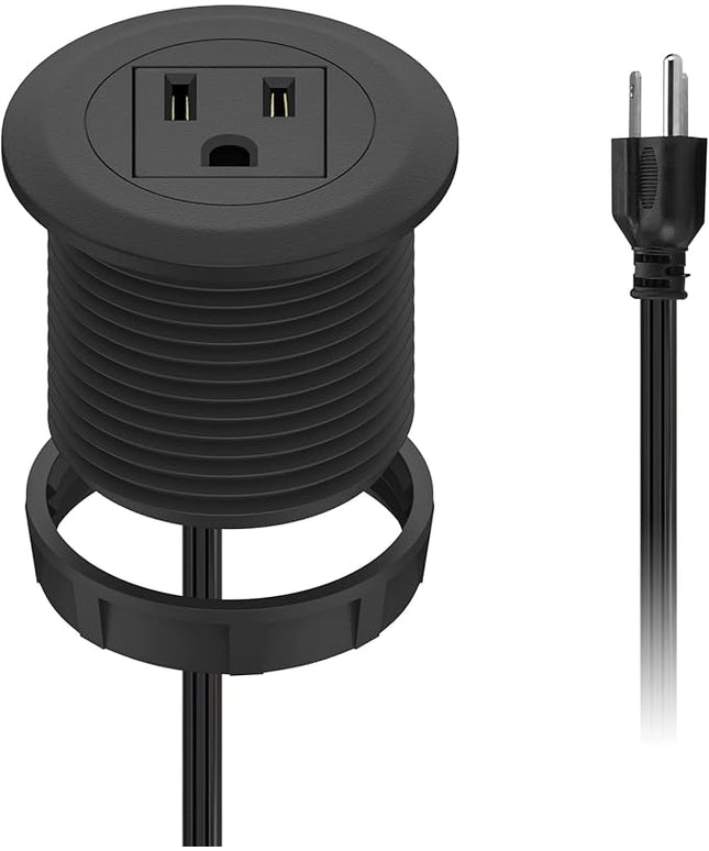 Mini Desktop Power Hub Grommet Socket, Flush-Mount Desk Outlet Build-in 1 US Standard Outlet with 6.56 FT Extension Power Cord, Recessed Power Strip Socket for Desk Nightstand Cabinet Counter