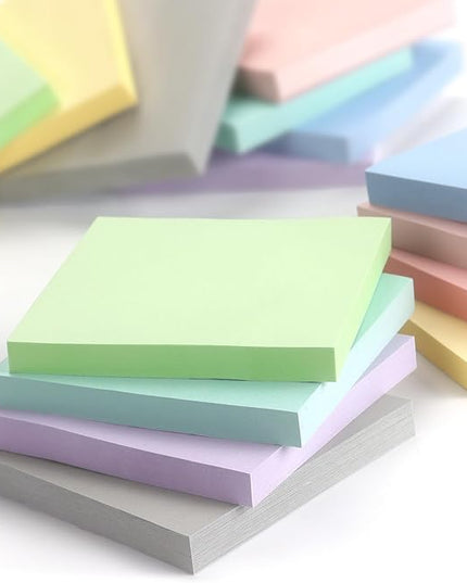 Sticky Notes 3x3 Inch, 8 Pads Light Colors Self-Adhesive, 8 Assorted Pastel Colors, 80 Sheets/Pad, Reusable Notepads for Office, School, and Home
