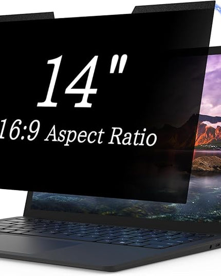 Magnetic Laptop Privacy Screen 14 Inch for 16:9 Computer Monitor, Removable 14” Anti Glare Protector Blue Light Filter Shield Compatible with HP Dell Xps Acer Asus Samsung Lenovo ThinkPad Envy