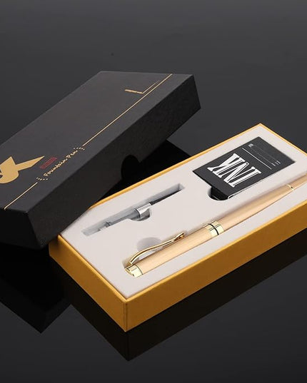 Tiankool Luxury Fountain Pen,Fine Nib, Exquisite Pen Gift Set for Men&Women-Includes 10 Ink Cartridges&Ink Converter- Nice Pens - Gold