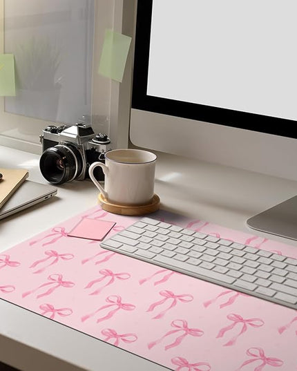 Pink Bows Mouse Pads Coquette Kawaii Mouse Pad 23.62 x 13.78 Inches Preppy Trendy Computer Desk Mat for Laptop with Non-Slip Rubber Base Mat Office Accessories Decor for Women
