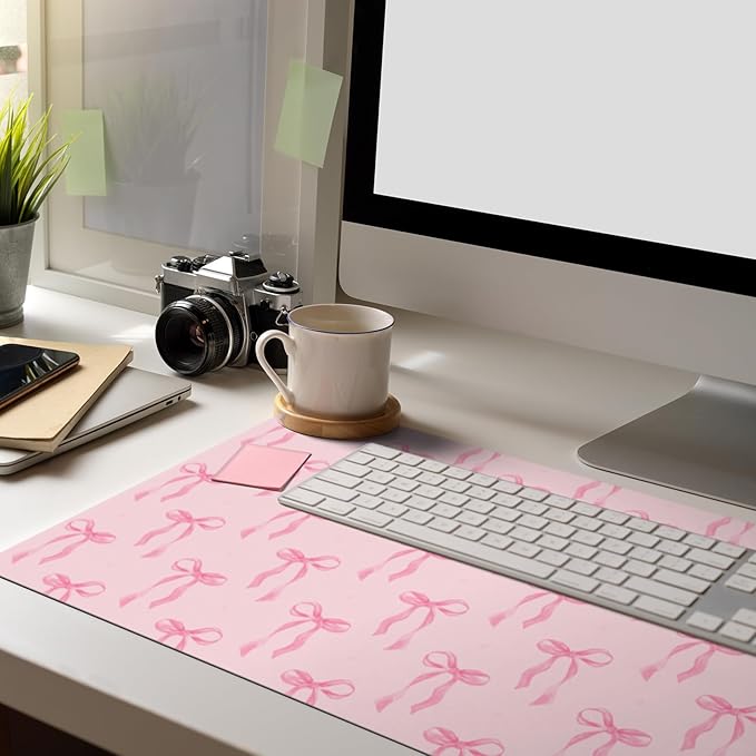 Pink Bows Mouse Pads Coquette Kawaii Mouse Pad 23.62 x 13.78 Inches Preppy Trendy Computer Desk Mat for Laptop with Non-Slip Rubber Base Mat Office Accessories Decor for Women