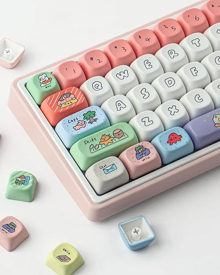 Tsungup MOA Profile Keycaps,126 Keys PBT Cute Funny Smiley Keycaps Dye-Sublimation Custom Keycap Set with Keycap Puller for Cherry Gateron MX Swithes Mechanical Keyboards