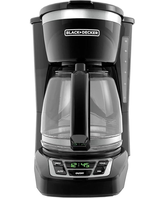 BLACK+DECKER 12-Cup Digital Coffee Maker, Programmable, Washable Basket Filter, Sneak-A-Cup, Auto Brew, Water Window, Keep Hot Plate, Black