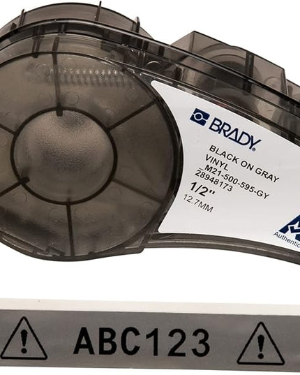 Brady Authentic (M21-500-595-GY) All-Weather Vinyl Label for Indoor/Outdoor ID, Lab and Equipment Labeling, Black on Gray- For M210, M210-LAB, M211, BMP21-PLUS and BMP21-LAB Printers, .5" W, 21' L