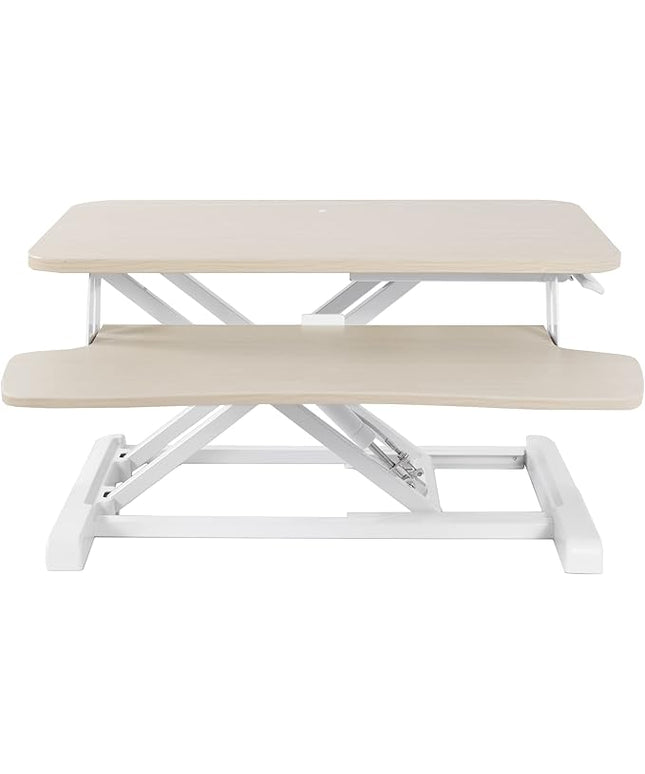 VIVO 26 inch Desk Converter, K Series, Height Adjustable Sit to Stand Riser, Dual Monitor and Laptop Workstation with Keyboard Tray, Light Wood Top, White Frame, DESK-V026KF