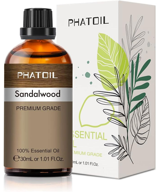 Sandalwood Essential Oil, 1.01Fl.Oz (30ML) PHATOIL Pure Essential Oil Singles for Aromatherapy Diffusers, Humidifiers, Great for DIY Candle and Soap Making, Gift for Friend