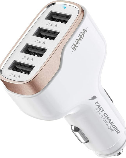 SUNDA 48W/9.6A USB Fast Car Charger, 4-Ports Car Charger Adapter for Apple and Android Smart-Phones, Car Phone Smart Charger Compatible with iPhone17/16 Pro/Max/iPhone 15/Pad Pro/Galaxy/Samsung