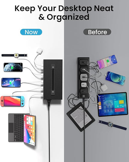 200W USB~c Charging Station, 20 Port (10 USB A & 10 USB~C Port) USB Charger Block, Fast Charging Station for Multiple Devices, Desktop Charger Compatible for iPhone, iPad, Tablets