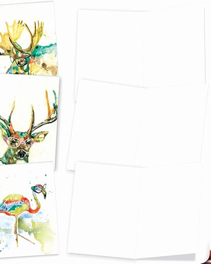 The Best Card Company - 10 Watercolor Blank Cards with Envelopes (4 x 5.12 Inch) Cute Animals, All Occasion Note Cards - Rainbow Splash Animals AM6137OCB-B1x10-NB