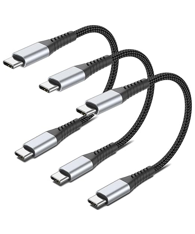 6 inch USB C to USB C Cable, 0.5ft 3-Pack Short USB Type C Charger Cable PD Fast Charging Braided Type C to Type C Cord 60W for Samsung Galaxy S234 S23, Moto G8, Google Pixel, iPhone 15 16 Pro Max