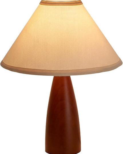 Bedside Table Lamp for Bedroom, Mid-Century Modern Plug in Fabric Shade & Solid Wood Base Desk Lamp, Plug & Play Red Wood Nightstand Lamp for Living Room, Office 【Bulb Included】