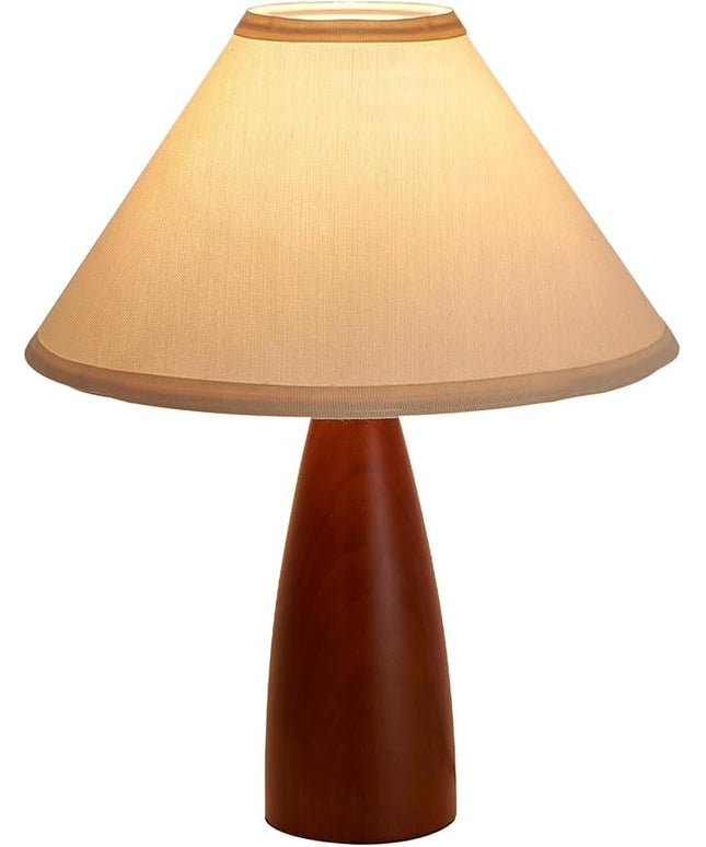 Bedside Table Lamp for Bedroom, Mid-Century Modern Plug in Fabric Shade & Solid Wood Base Desk Lamp, Plug & Play Red Wood Nightstand Lamp for Living Room, Office 【Bulb Included】