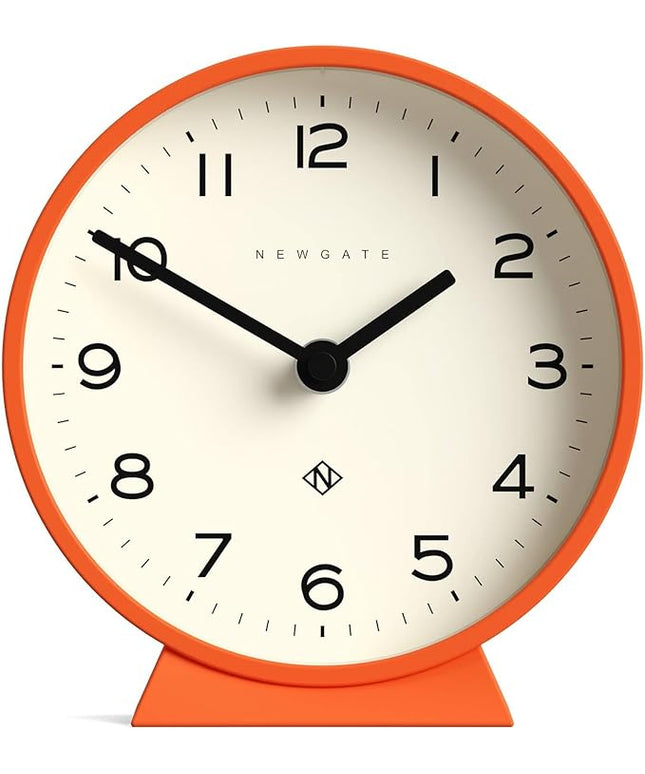 NEWGATE® M Mantel Echo Desk Clock | Modern Round Design | Pumpkin Orange | Easy to Read Numbers | Contemporary Style for Desk, Table, Shelf or Bedside